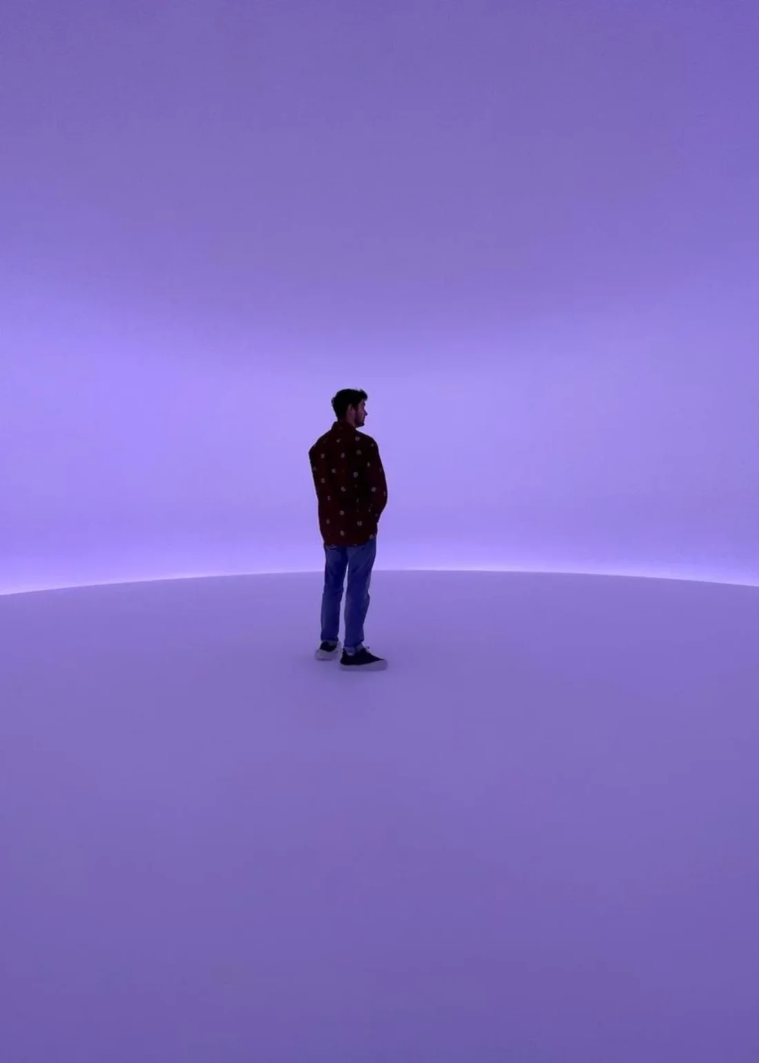 Sjoerd standing in a purple light installation