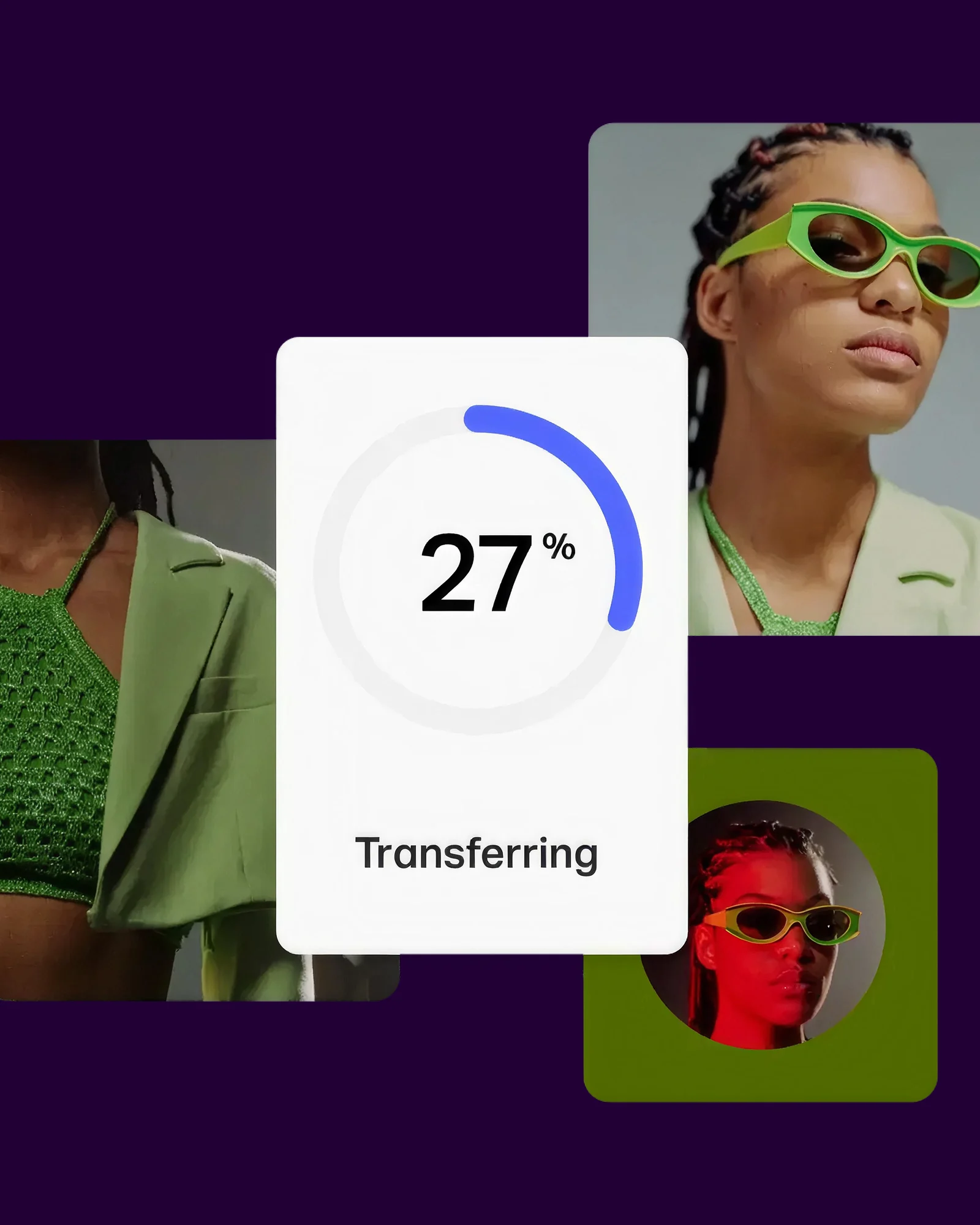 WeTransfer: a transfer in progress next to fashion photos